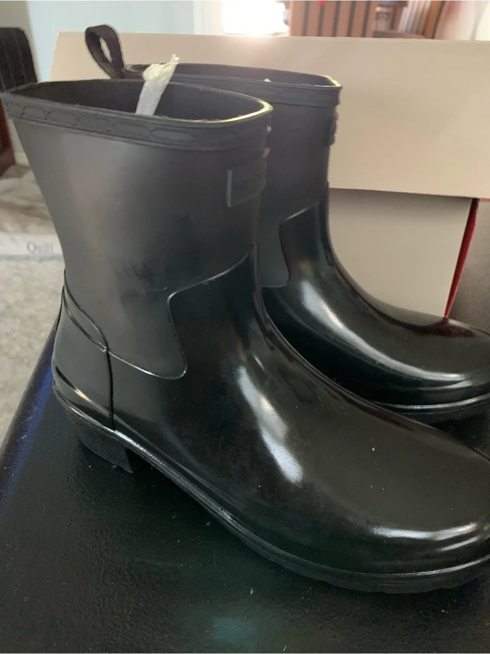 Hunter Gloss Black Short Rain Boots size 8